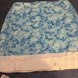 Lilly Pulitzer Blue Floral Mini Skirt with Cream Pleated Trim
